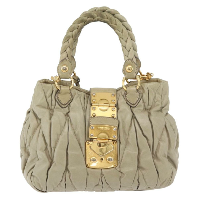 【日本直送】Miu Miu Matelasse 手提包 皮革 2way 米色 金 正品 178734A-12