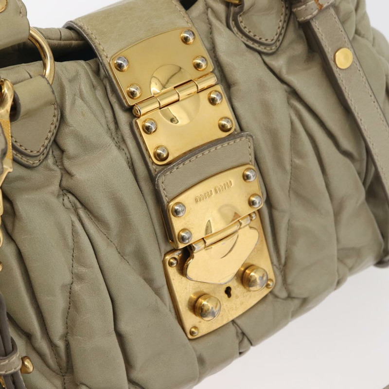 【日本直送】Miu Miu Matelasse 手提包 皮革 2way 米色 金 正品 178734A-19