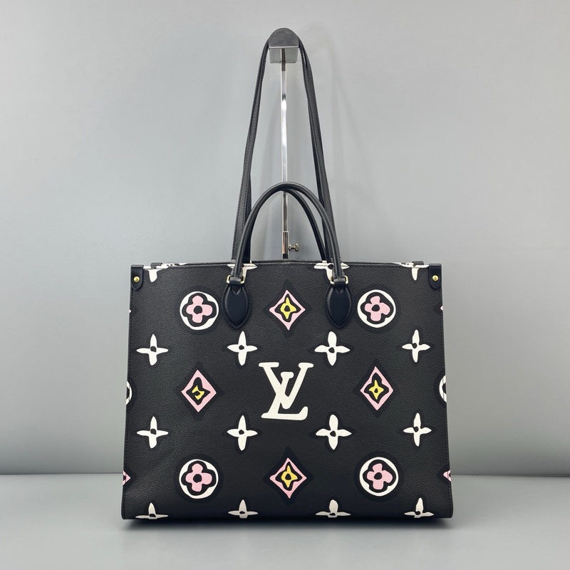 🆕98新 二手LV 路易威登Onthego 大號手提包托特包單肩包黑拼白 芯片款❤️正品保障-1