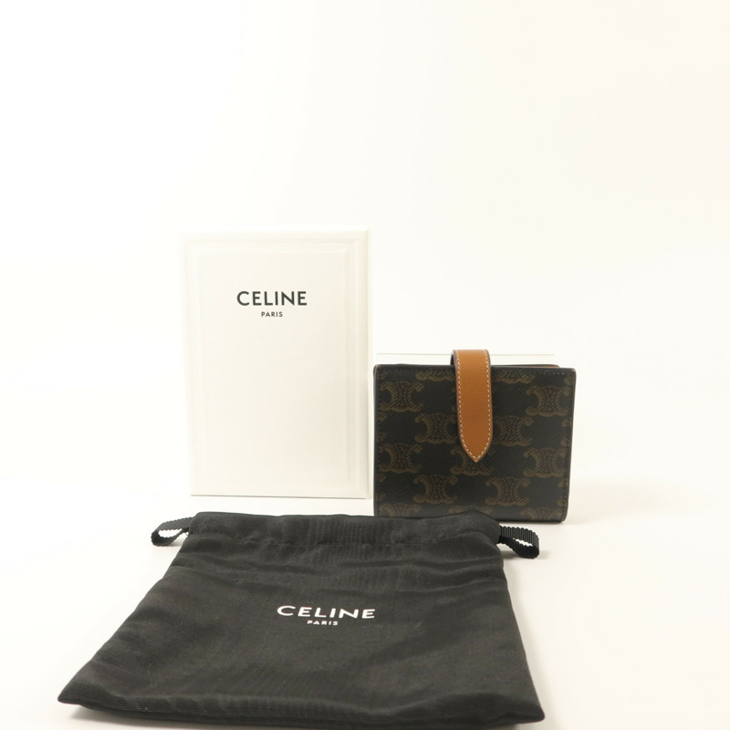 CELINE 塗層帆布Small Strap Triomphe Wallet錢包-10