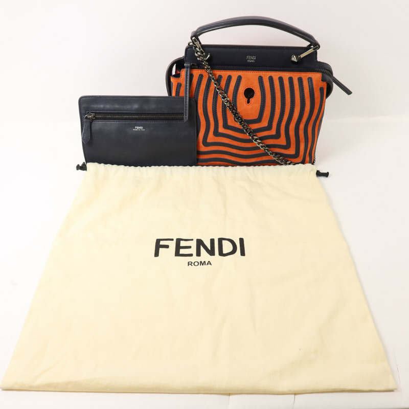 FENDI 麂皮皮革/牛皮皮革Dotcom鏈帶手挽肩背兩用袋-11