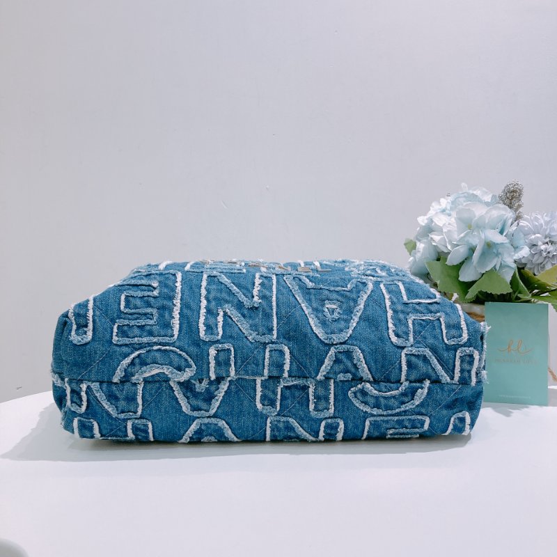 TW4859 Chanel 香奈兒22系列小號單肩包包 22 Tote Bag Small Denim Blue x PHW-5