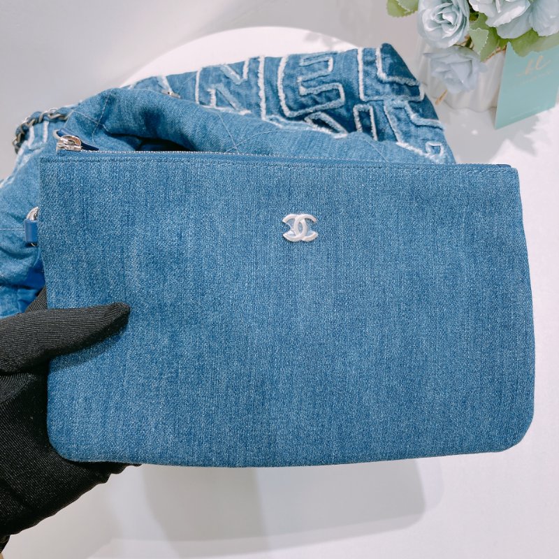 TW4859 Chanel 香奈兒22系列小號單肩包包 22 Tote Bag Small Denim Blue x PHW-11