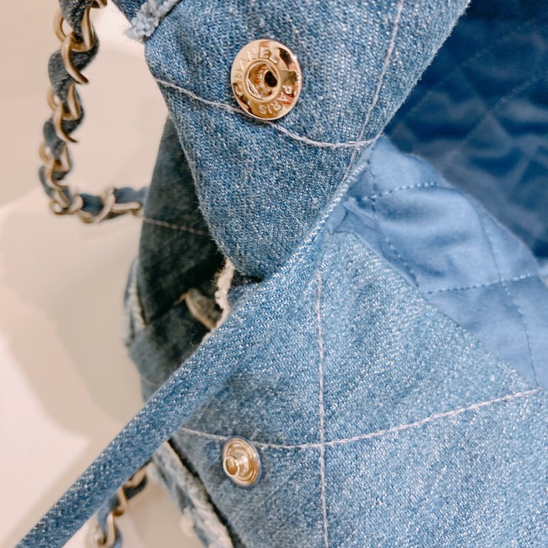 TW4859 Chanel 香奈兒22系列小號單肩包包 22 Tote Bag Small Denim Blue x PHW-18
