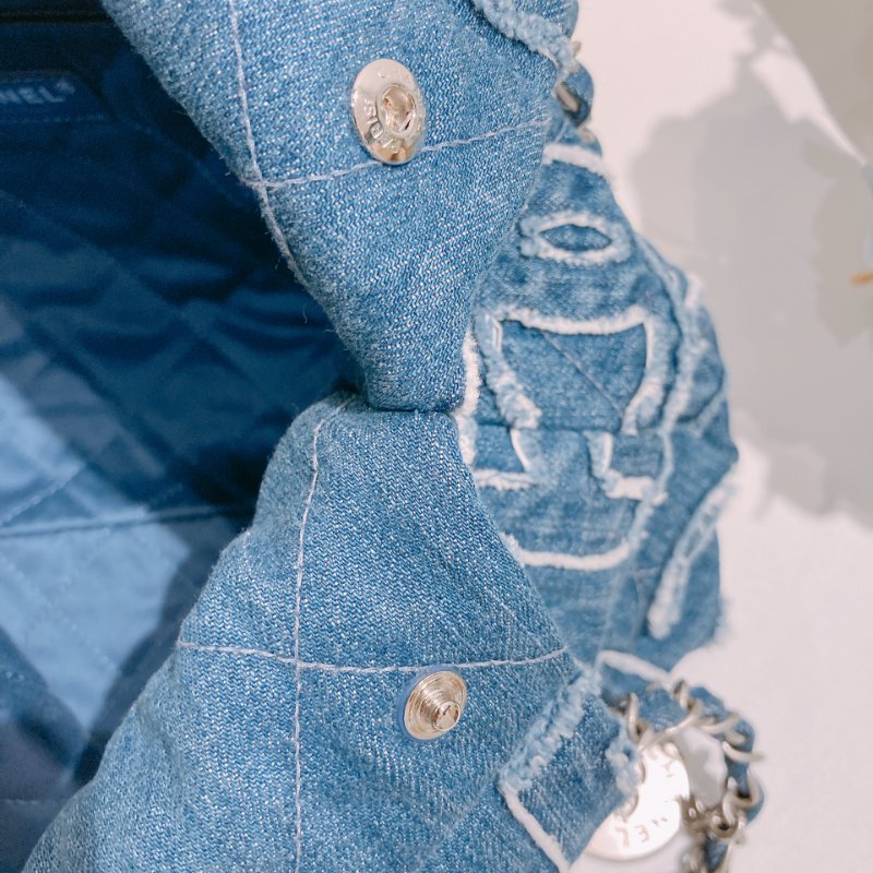 TW4859 Chanel 香奈兒22系列小號單肩包包 22 Tote Bag Small Denim Blue x PHW-23