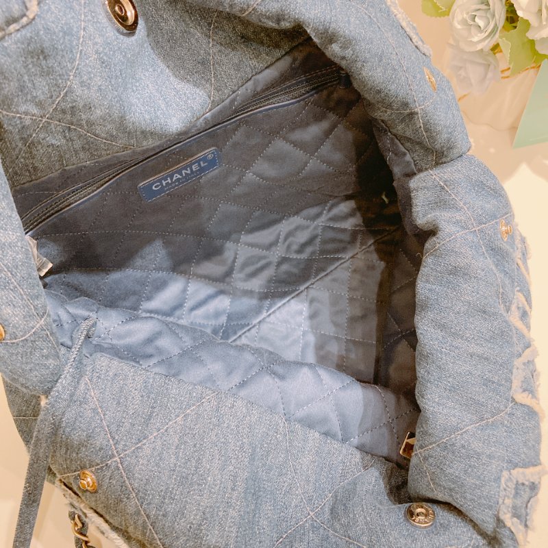 TW4859 Chanel 香奈兒22系列小號單肩包包 22 Tote Bag Small Denim Blue x PHW-24