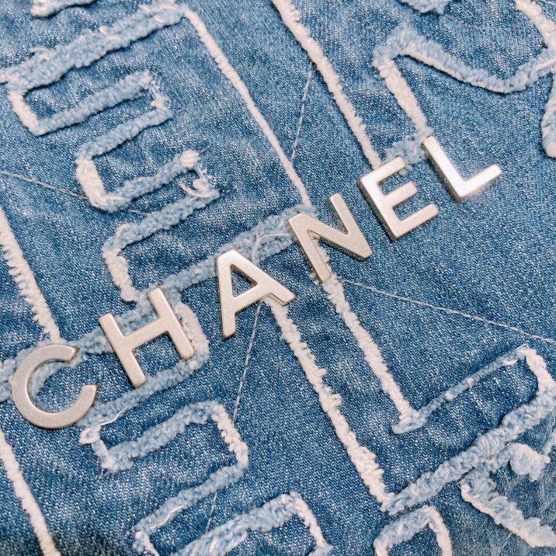 TW4859 Chanel 香奈兒22系列小號單肩包包 22 Tote Bag Small Denim Blue x PHW-26