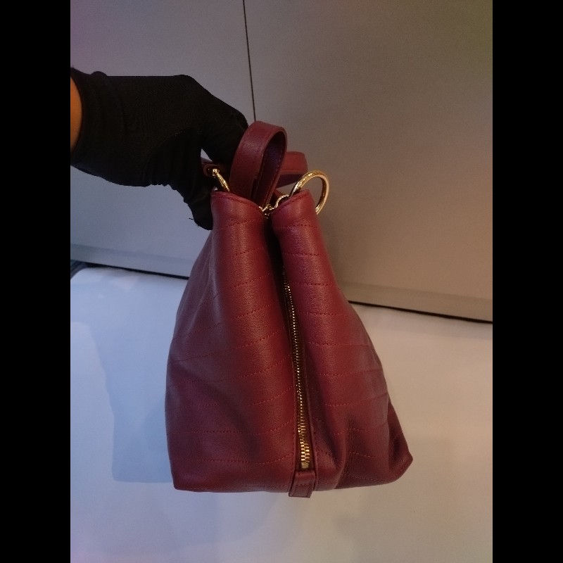 Chanel 淡金鍊酒紅皮V格兩用梯形tote 包-6