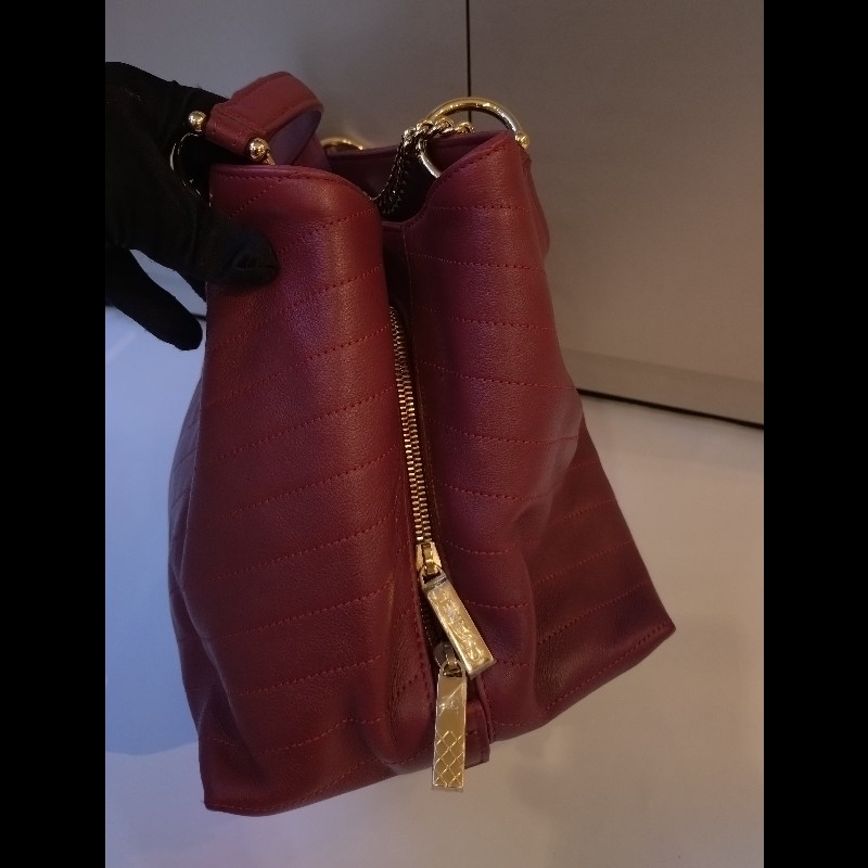 Chanel 淡金鍊酒紅皮V格兩用梯形tote 包-7