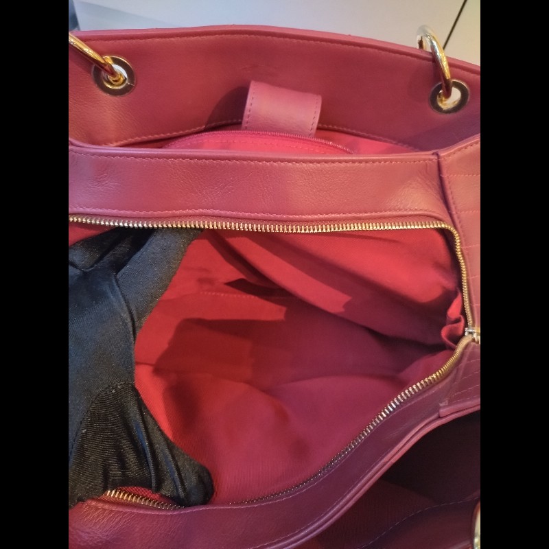 Chanel 淡金鍊酒紅皮V格兩用梯形tote 包-13