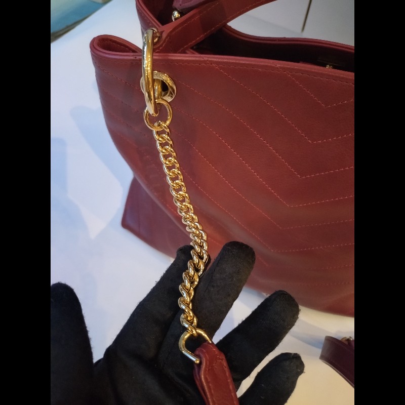 Chanel 淡金鍊酒紅皮V格兩用梯形tote 包-16