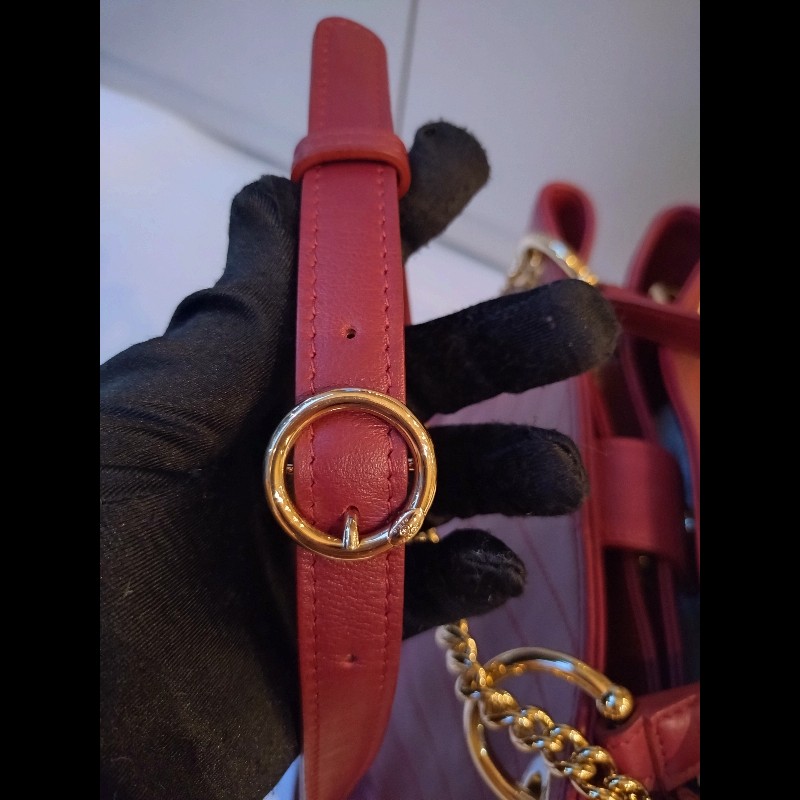 Chanel 淡金鍊酒紅皮V格兩用梯形tote 包-22