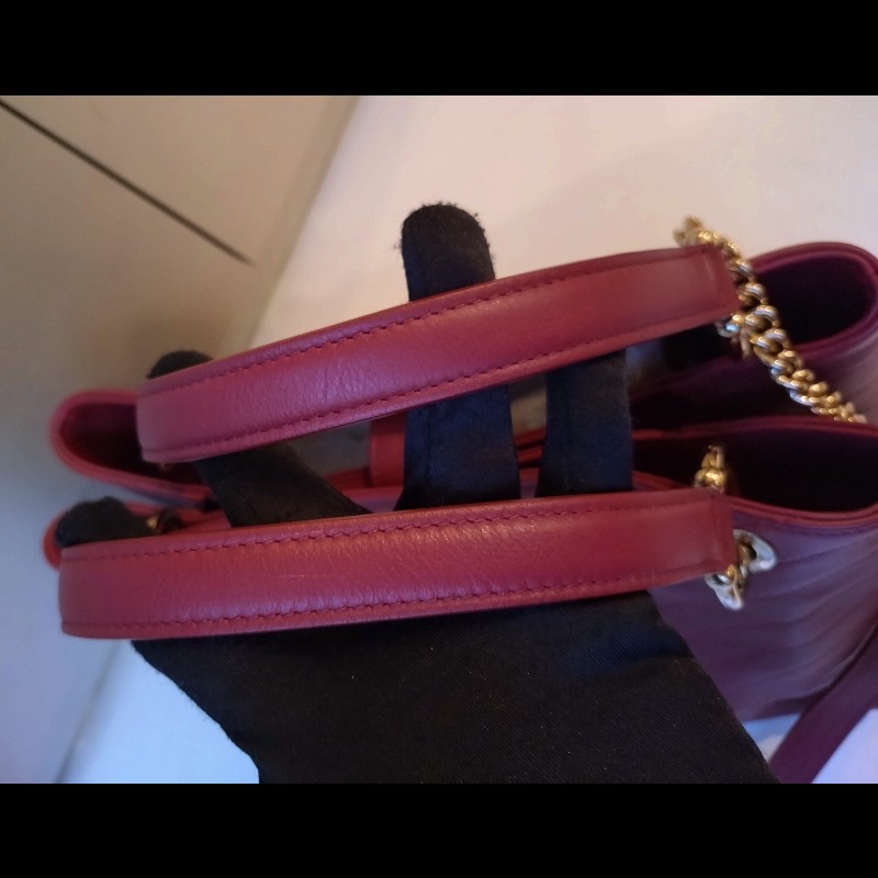 Chanel 淡金鍊酒紅皮V格兩用梯形tote 包-23