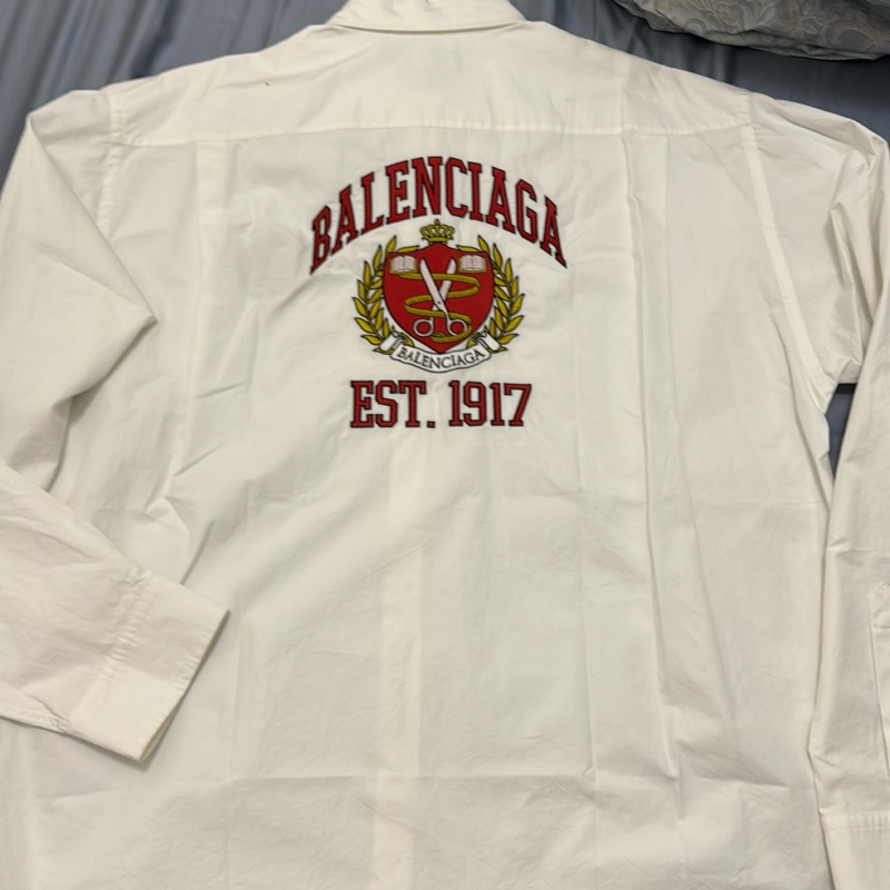 Balenciaga 39號 （S號）21AW 近全新 白色裁縫剪刀刺繡oversized 長袖襯衫-6