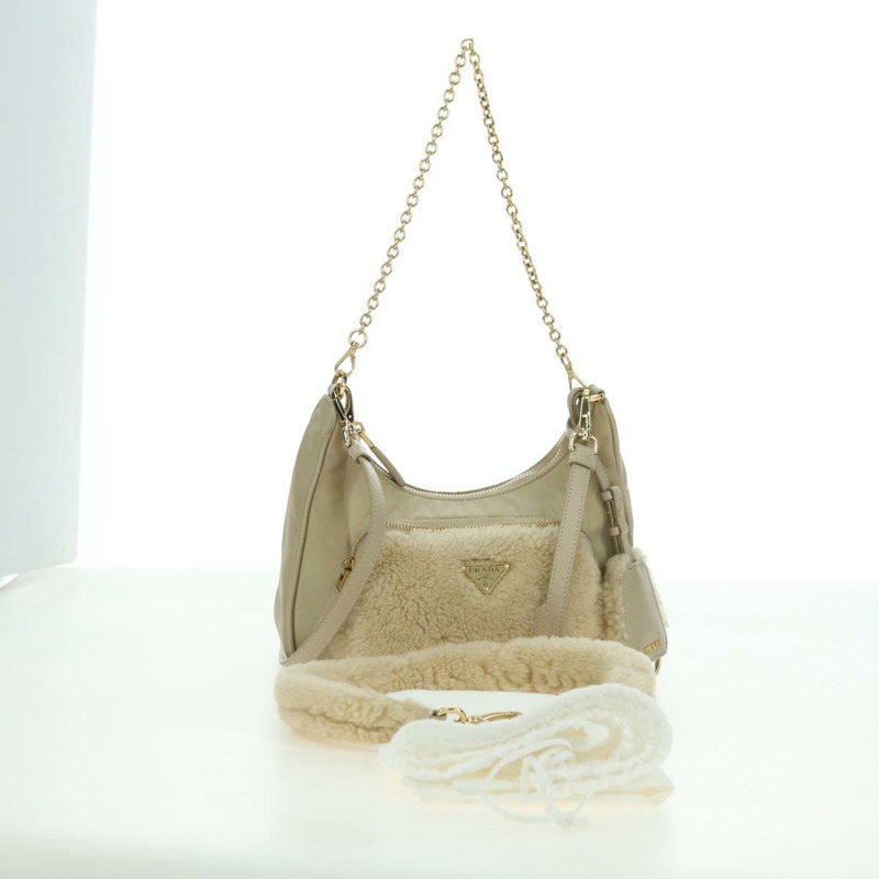 【日本直送】PRADA 尼龍鏈單肩包 三向米色金色 正品 179052V-11