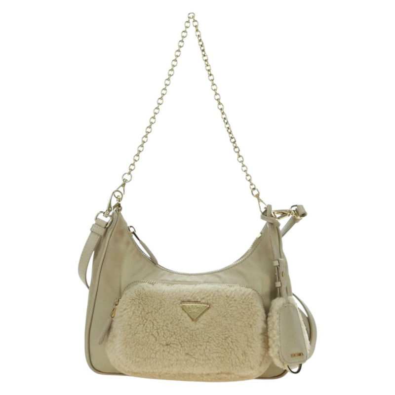 【日本直送】PRADA 尼龍鏈單肩包 三向米色金色 正品 179052V-12