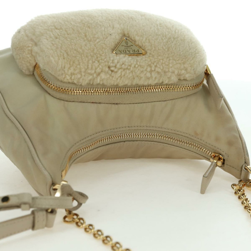 【日本直送】PRADA 尼龍鏈單肩包 三向米色金色 正品 179052V-13