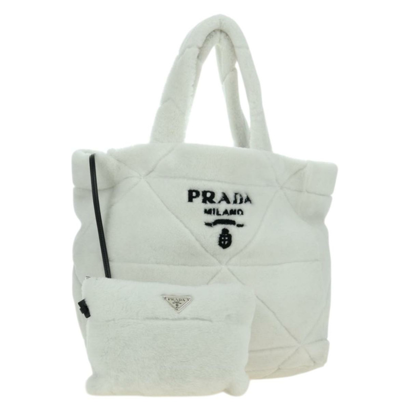 【日本直送】PRADA羊毛手提包 Mouton 白色銀色 Auth mr2498V-0