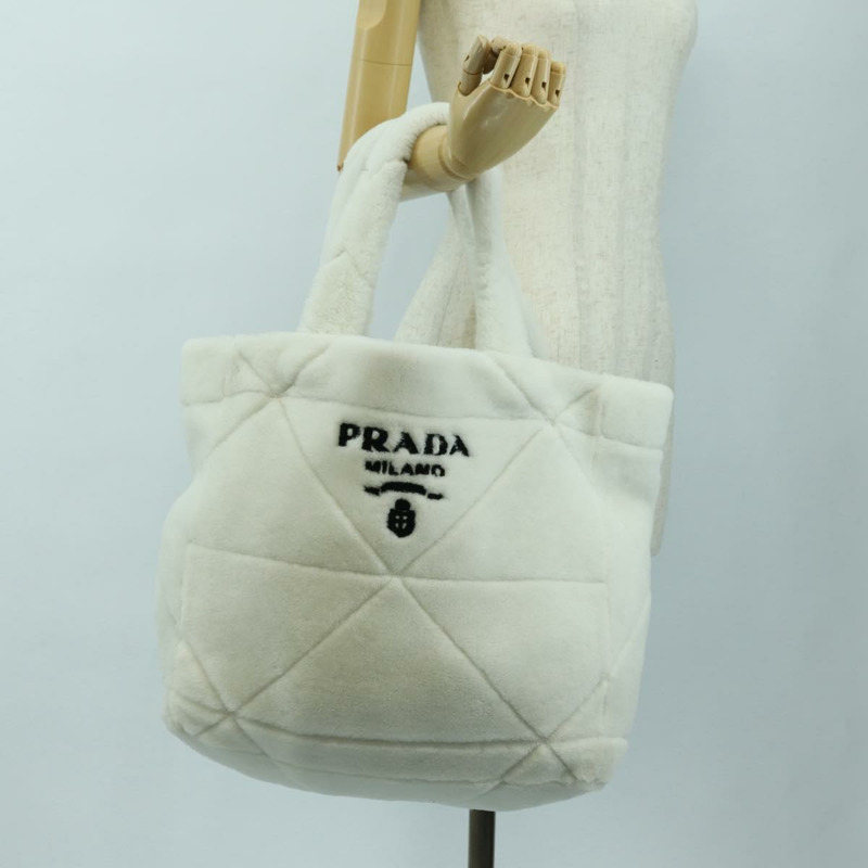【日本直送】PRADA羊毛手提包 Mouton 白色銀色 Auth mr2498V-23
