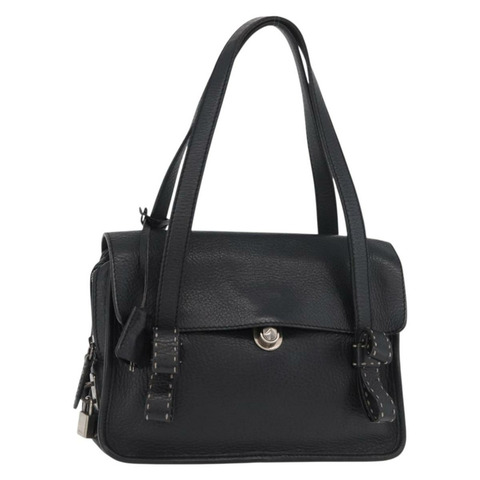 PRADA Vienna Fifty 手提包 皮革 黑色 銀色 BR1932 正品 mr2512A