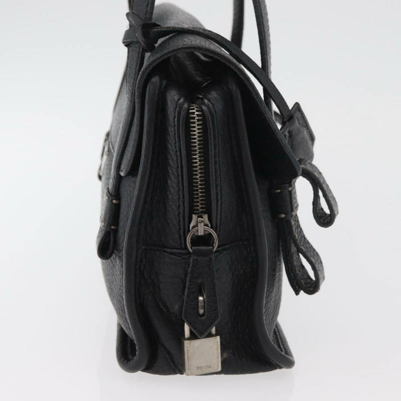 【日本直送】PRADA Vienna Fifty 手提包 皮革 黑色 銀色 BR1932 正品 mr2512A-3