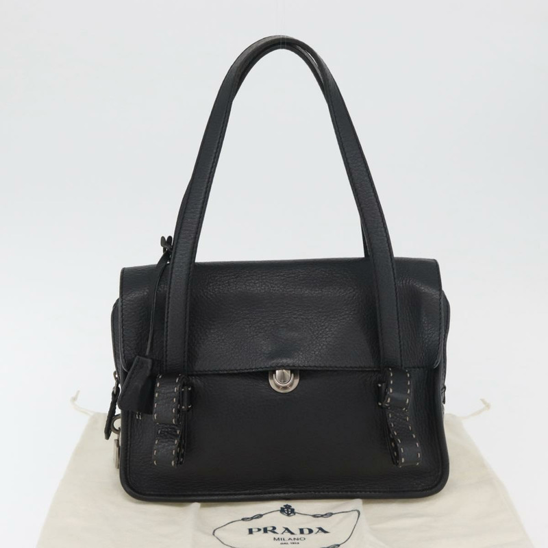 【日本直送】PRADA Vienna Fifty 手提包 皮革 黑色 銀色 BR1932 正品 mr2512A-11