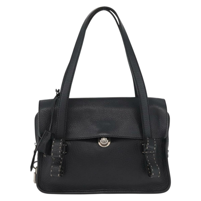 【日本直送】PRADA Vienna Fifty 手提包 皮革 黑色 銀色 BR1932 正品 mr2512A-12