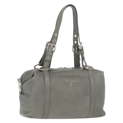 PRADA 手提包 皮革 灰色 銀色 正品 179402A