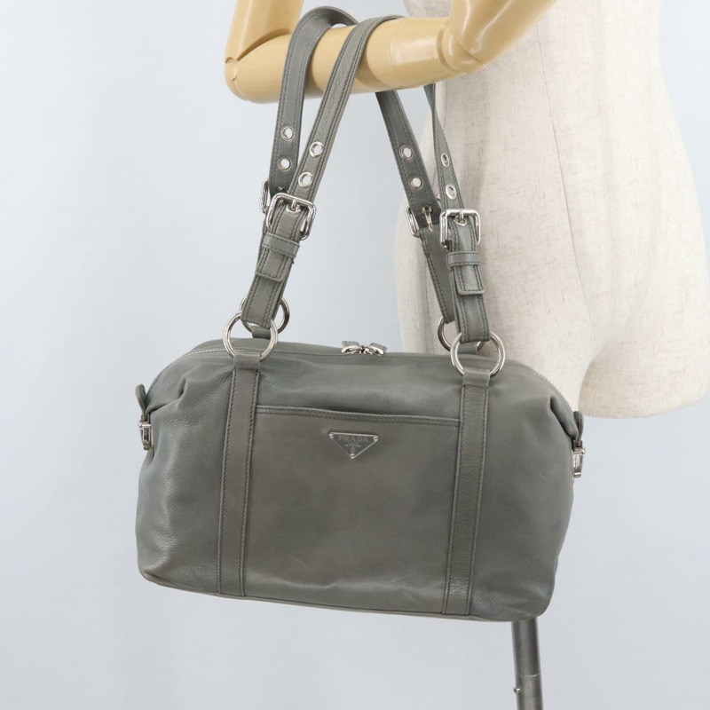 【日本直送】PRADA 手提包 皮革 灰色 銀色 正品 179402A-23
