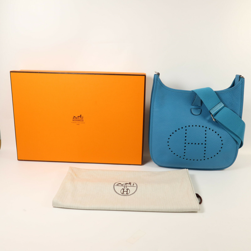 HERMES Clemence皮革Evelyne PM肩背袋Bleu Izmir-9