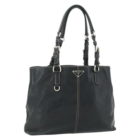 PRADA 皮革手提包 黑色 銀色 正品 179472A