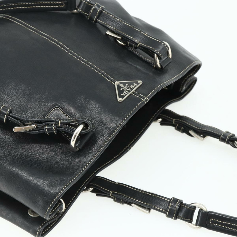 【日本直送】PRADA 皮革手提包 黑色 銀色 正品 179472A-5