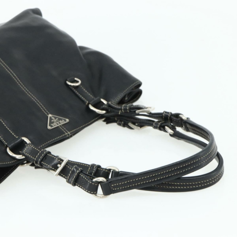 【日本直送】PRADA 皮革手提包 黑色 銀色 正品 179472A-6