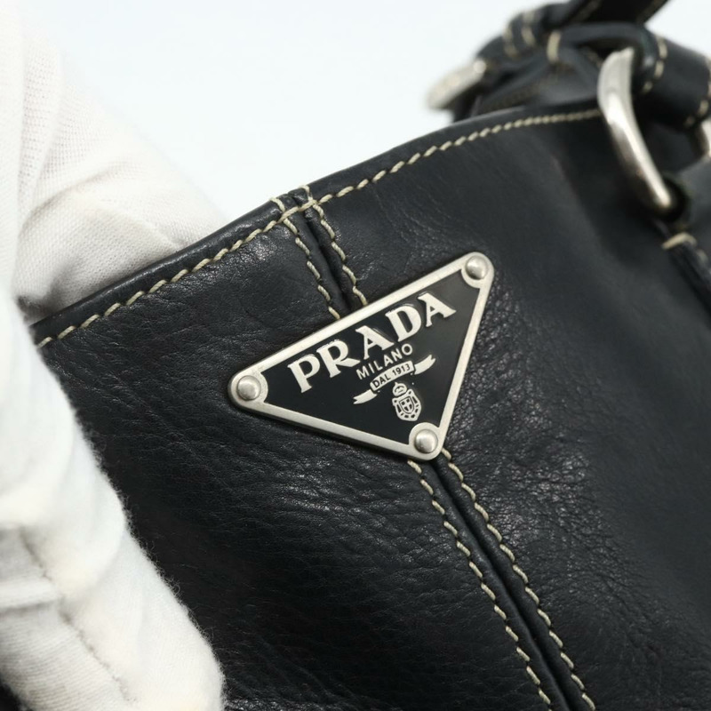 【日本直送】PRADA 皮革手提包 黑色 銀色 正品 179472A-16