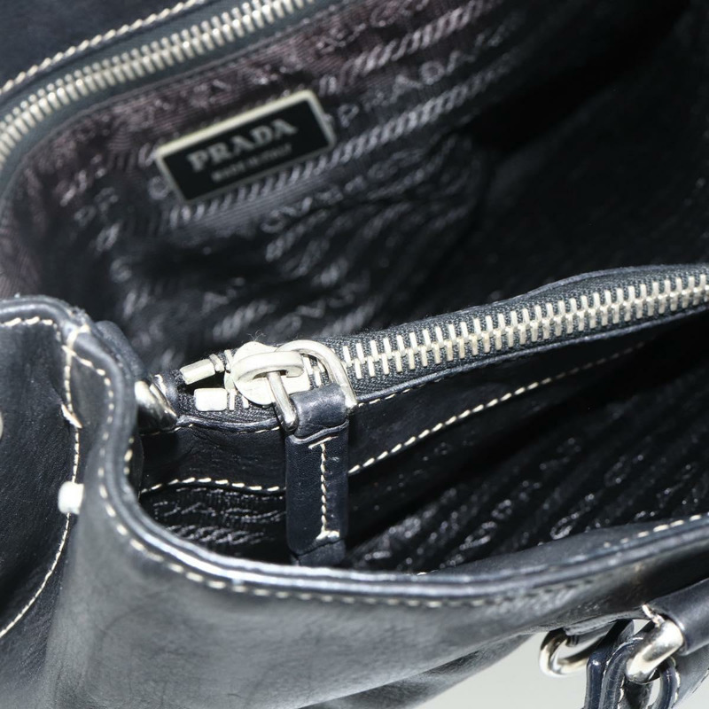 【日本直送】PRADA 皮革手提包 黑色 銀色 正品 179472A-22