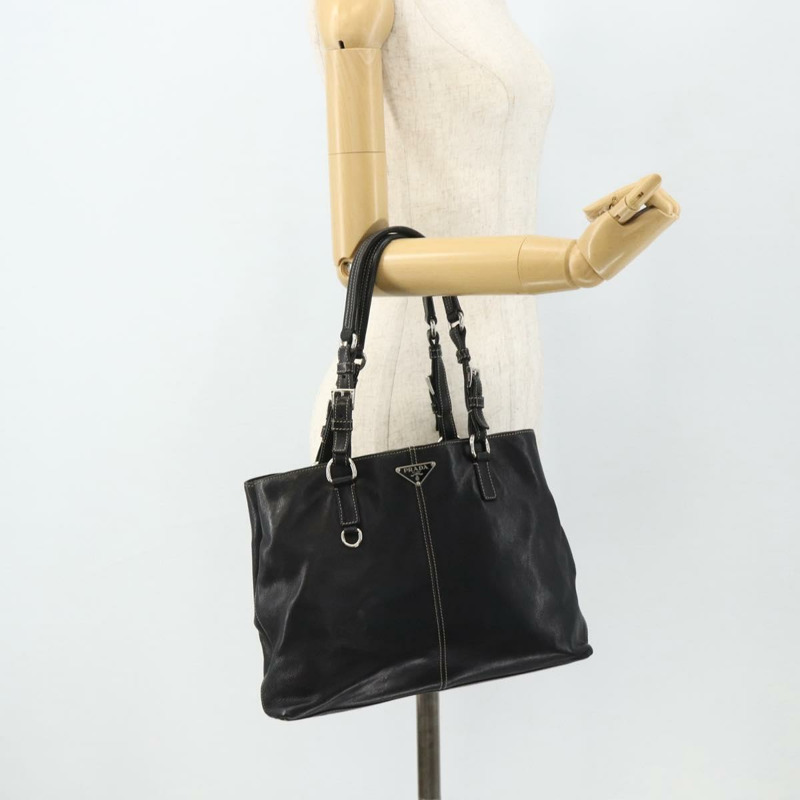 【日本直送】PRADA 皮革手提包 黑色 銀色 正品 179472A-25