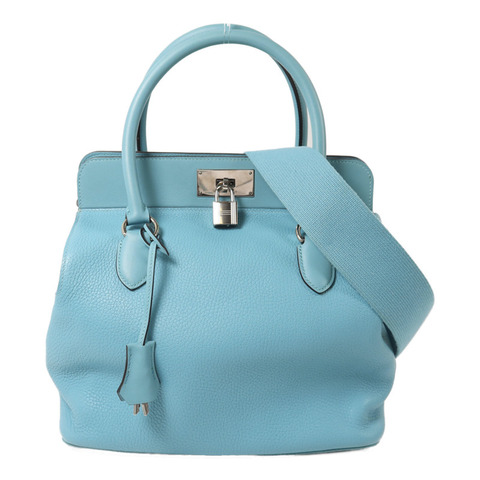 HERMES Clemence皮革Toolbox 26手挽肩背兩用袋Bleu Saint Cyr