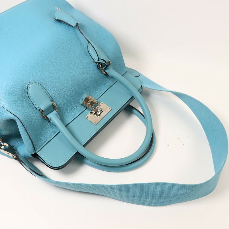 HERMES Clemence皮革Toolbox 26手挽肩背兩用袋Bleu Saint Cyr-7