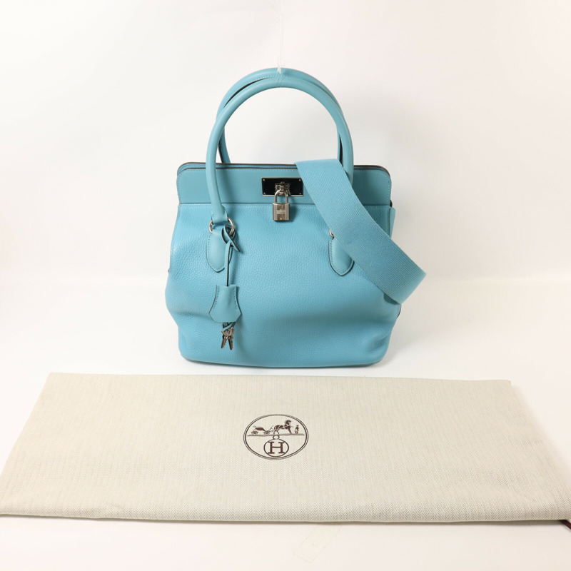 HERMES Clemence皮革Toolbox 26手挽肩背兩用袋Bleu Saint Cyr-8