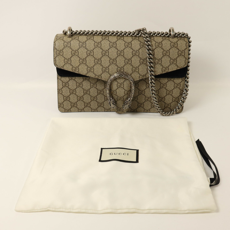 GUCCI 塗層帆布/麂皮皮革Dionysus鏈帶肩背袋-9