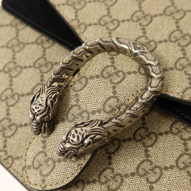 GUCCI 塗層帆布/麂皮皮革Dionysus鏈帶肩背袋-10