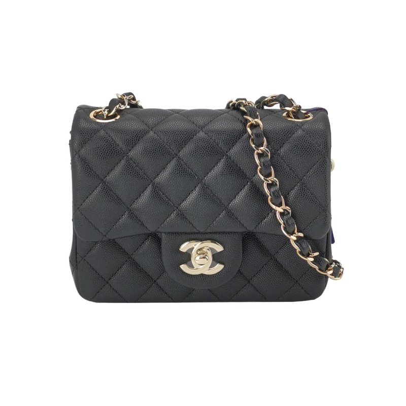 Chanel Classic Flap 經典款方胖子牛皮菱格絎縫雙C扣皮穿鏈斜背包單肩包-0