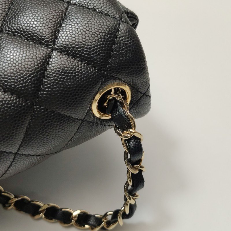 Chanel Classic Flap 經典款方胖子牛皮菱格絎縫雙C扣皮穿鏈斜背包單肩包-13