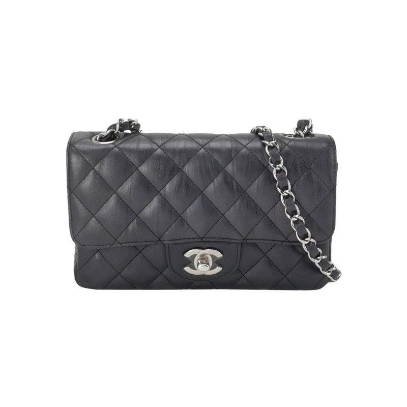 Chanel Classic Flap 經典款大mini牛皮菱格絎縫雙C扣皮穿鏈斜背包單肩包-0