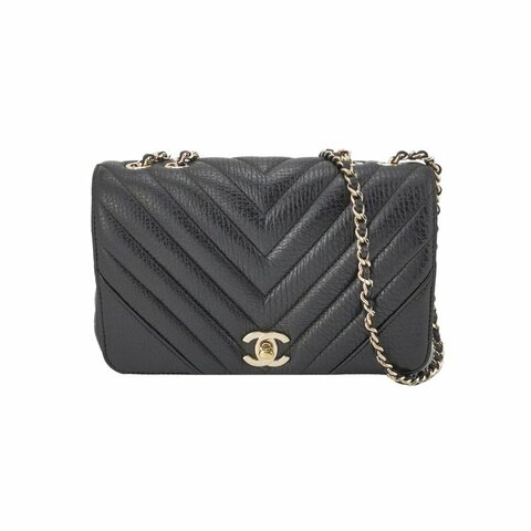 Chanel Chevron Flap牛皮純色V紋絎縫雙C扣單肩包