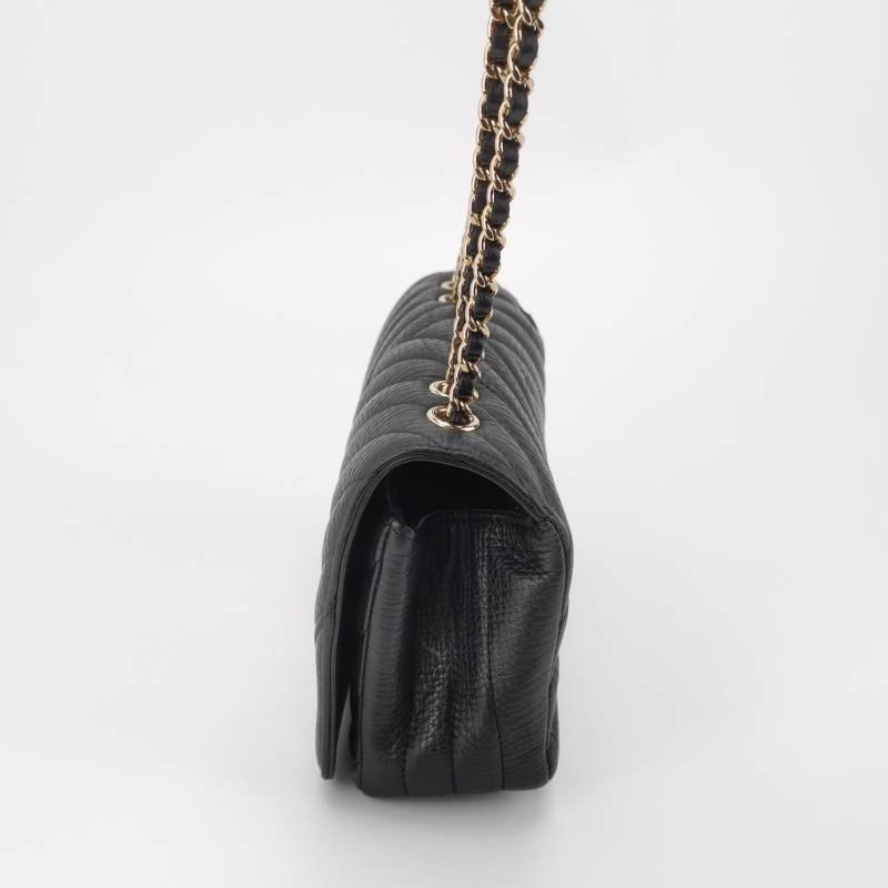 Chanel Chevron Flap牛皮純色V紋絎縫雙C扣單肩包-2