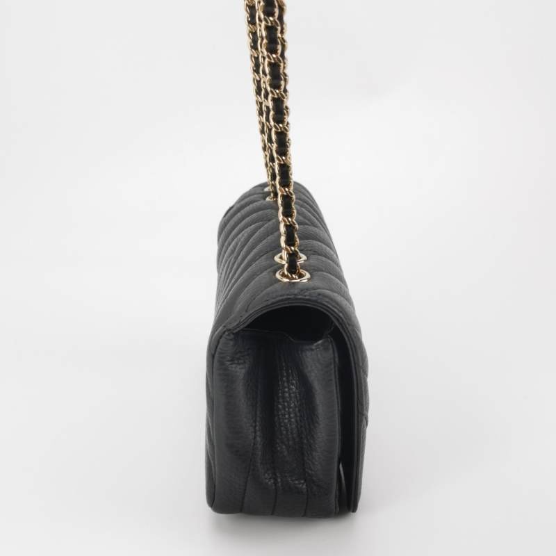 Chanel Chevron Flap牛皮純色V紋絎縫雙C扣單肩包-3