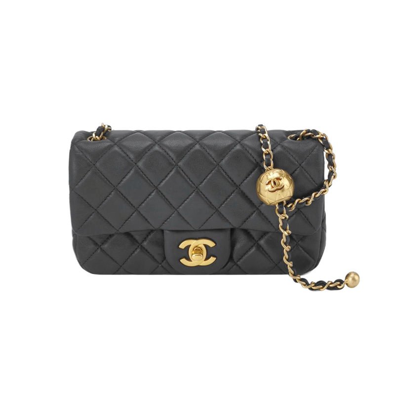 Chanel Classic Flap 季節限定款大mini羊皮金球菱格絎縫雙C扣皮穿鏈斜挎包單肩包-0