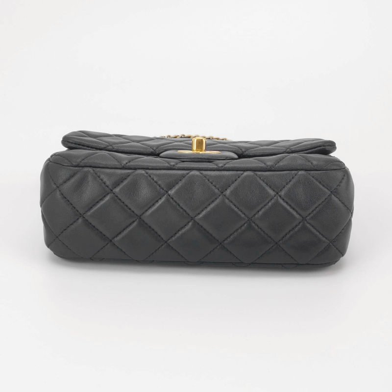 Chanel Classic Flap 季節限定款大mini羊皮金球菱格絎縫雙C扣皮穿鏈斜挎包單肩包-5