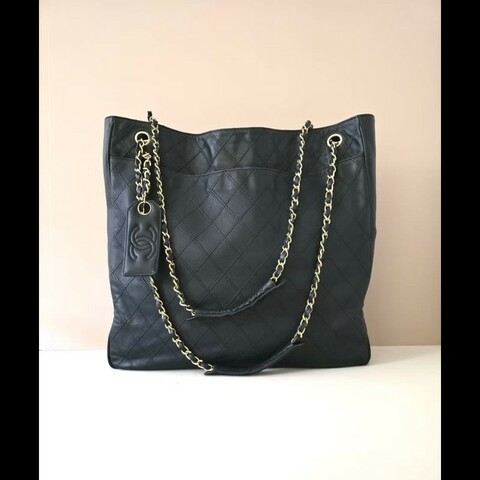 絕版中古包 Chanel黑金色鏈條托特包 側背包 單肩包 古董二手包